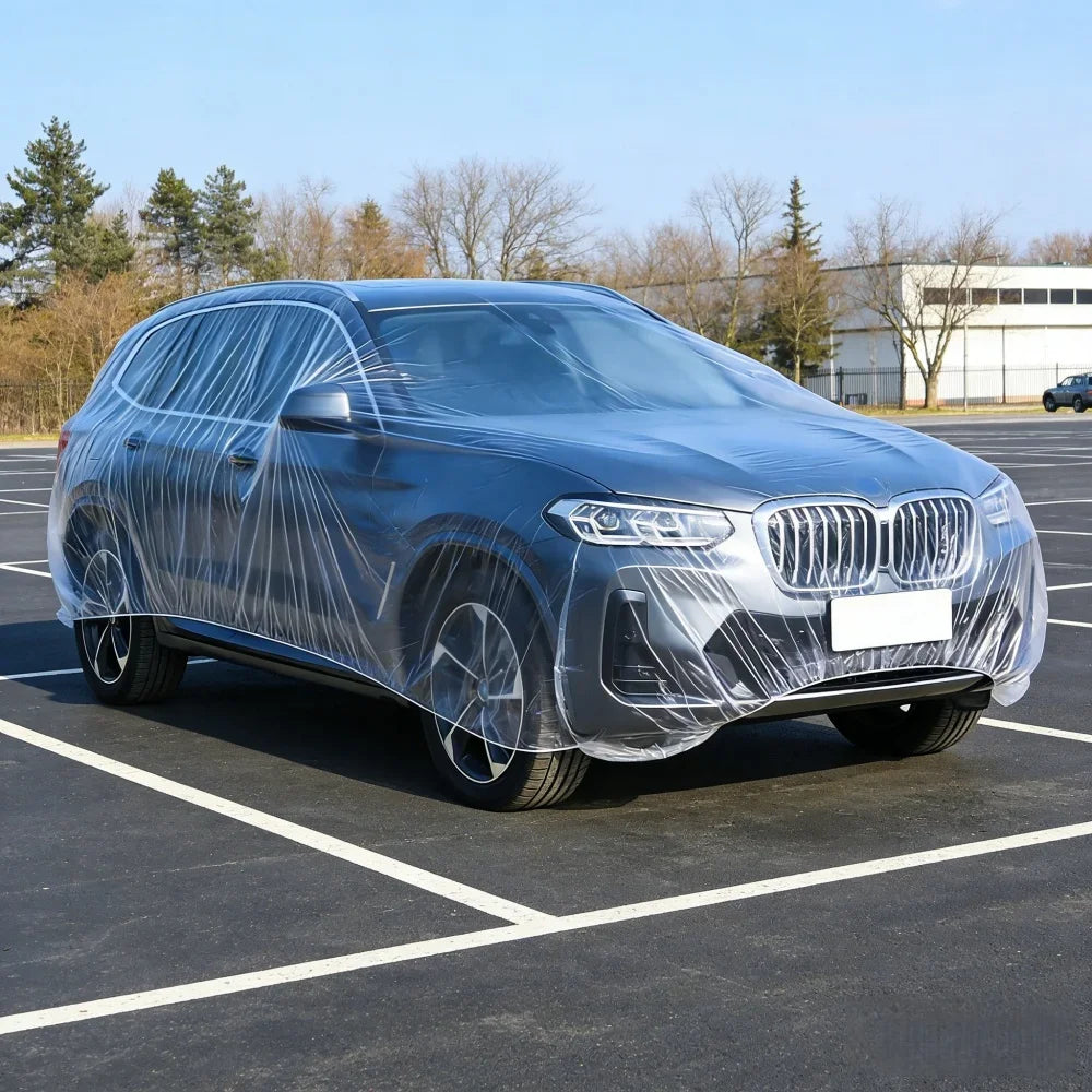 Housse de voiture jetable transparente à bande élastique, 4 tailles jusqu'à 4,8 x 7,5 m