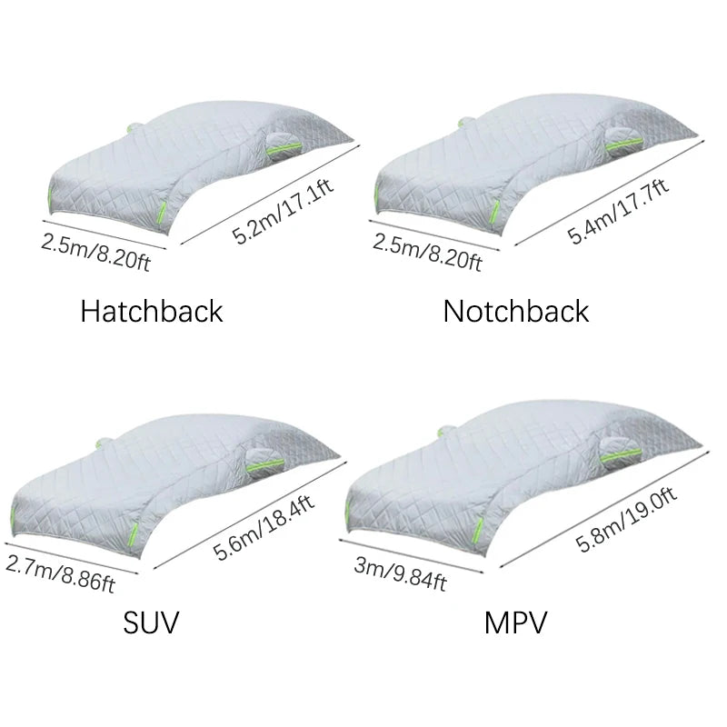 Demi-housse voiture anti-grêle épaisse 3 couches, Oxford, coton et polyester, 4 tailles de 5,2 à 5,8 m