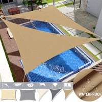 Voile d'ombrage triangulaire ou rectangulaire en polyester enduit PU, 3 coloris, de 2x2x2 à 4x6 m