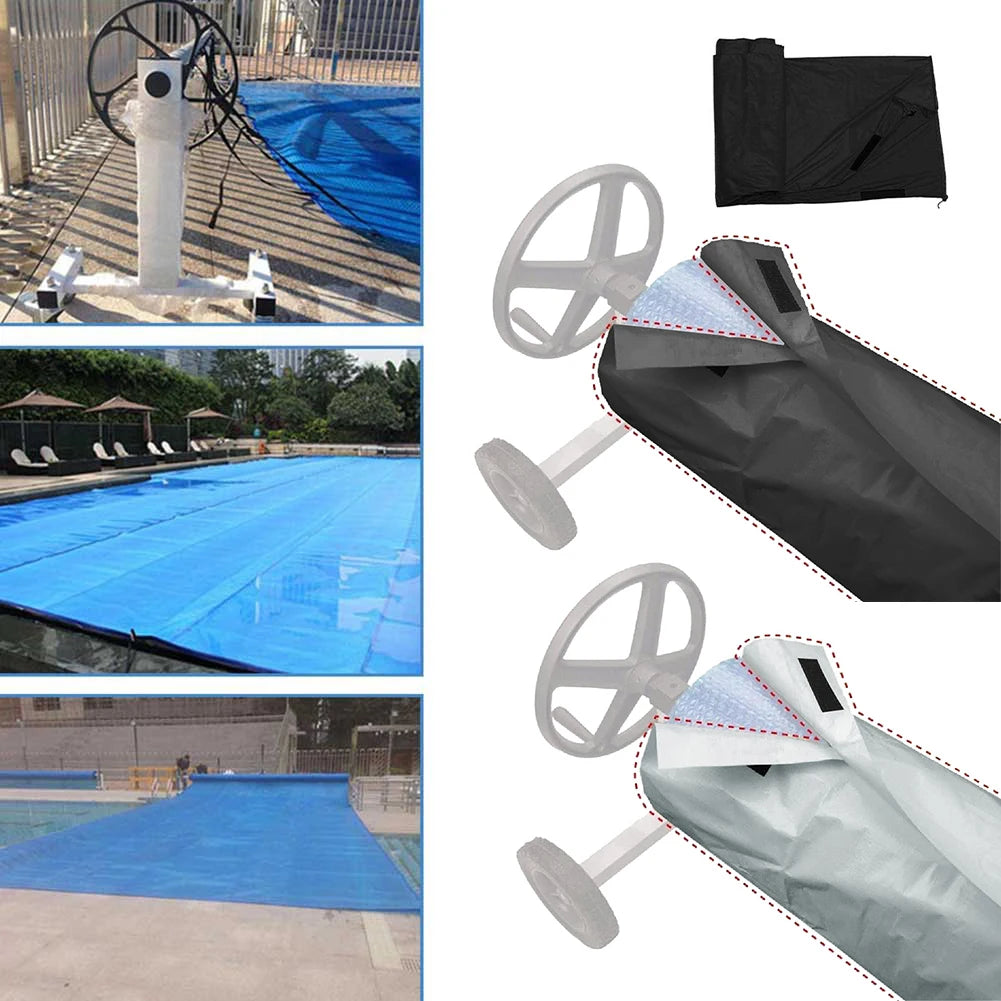 Housse enrouleur bâche piscine en polyester 190T enduit d'argent, gris ou noir, 490 x 96 cm