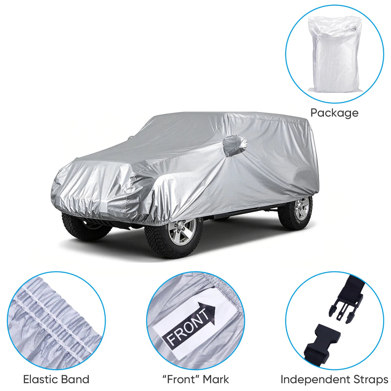 Housse voiture SUV argentée imperméable et anti-UV avec sangles anti-vent, 3 tailles
