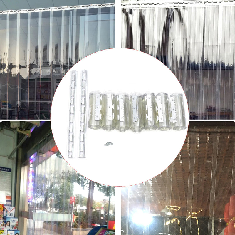 Rideau à lanières PVC transparent, kit de 7 bandes avec rails, 1,05 x 2 m
