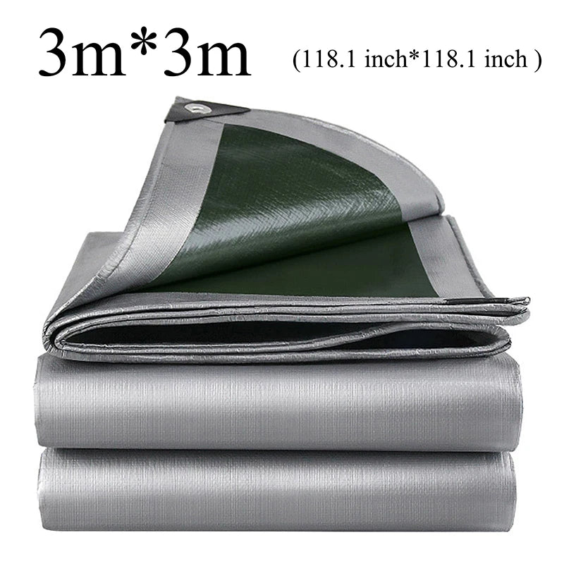 Bâche imperméable verte et argent double face en polyéthylène, œillets aluminium, 2x2 à 3x4 m