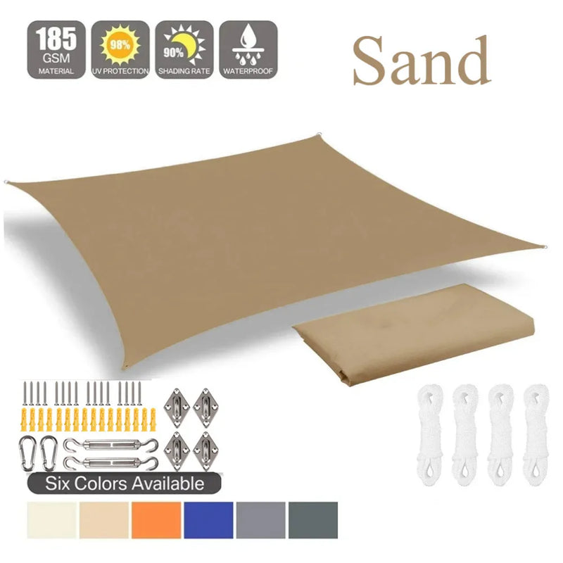 Voile d'ombrage rectangulaire ou carré, 7 coloris, de 2x2 à 4x6 m, option kit de fixation