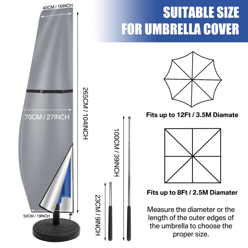 Housse parasol déporté forme banane ou droite avec perche télescopique et pochette, Oxford imperméable