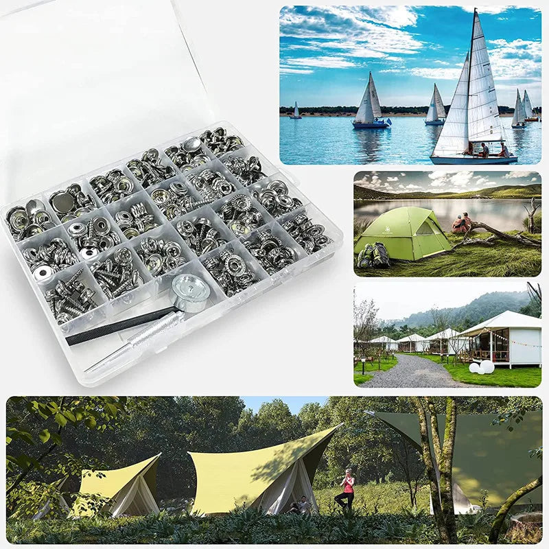 Kit boutons-pression inox pour toile de bateau, bâche et tente, 30 à 270 pièces avec outils