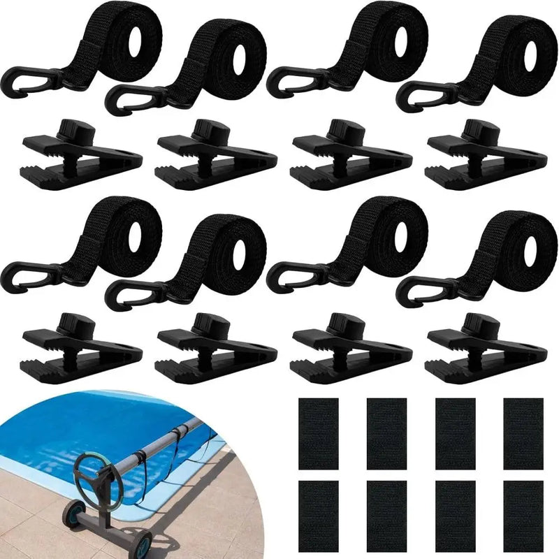 Kit d'attaches pour enrouleur de bâche solaire de piscine, sangles et pinces, 18 ou 24 pièces
