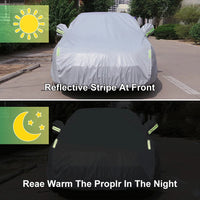 Housse voiture berline 190T argentée, imperméable et anti-UV, bandes réfléchissantes, 470 x 180 x 150 cm