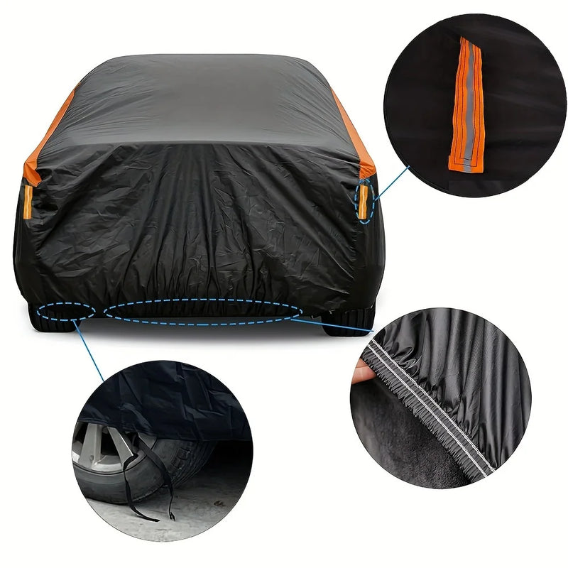Housse voiture extérieur imperméable 190T noire et orange, berline et SUV