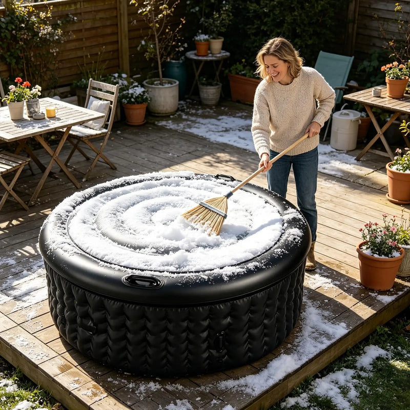 Couvercle gonflable noir pour spa rond 138 ou 160 cm, isolant, avec poignées