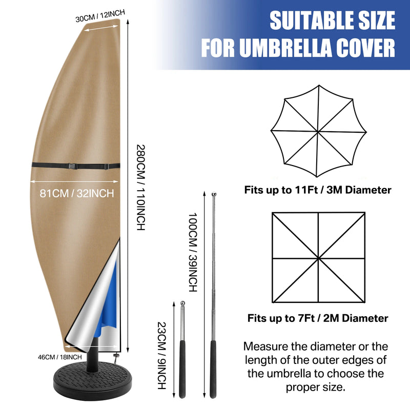 Housse parasol déporté forme banane ou droite avec perche télescopique et pochette, Oxford imperméable