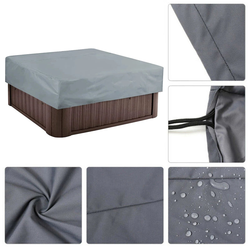 Housse de spa carré imperméable grise, tissu 190T enduit d'argent, 220 x 220 x 30 cm