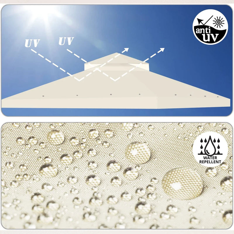 Toit de remplacement pour tonnelle 3 x 3 m, polyester 300D à double toit, vert ou beige