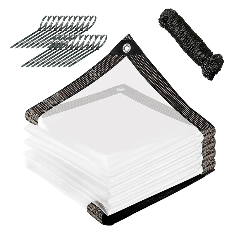 Bâche transparente en polyéthylène avec œillets, corde et 20 attaches de câble, 3 x 4 m
