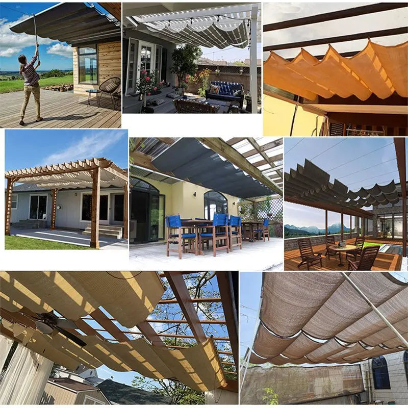 Voile d'ombrage ondulé rétractable imperméable en polyester 300D pour pergola