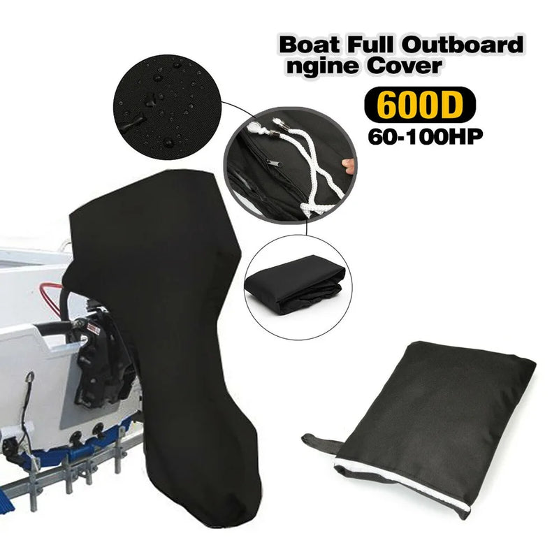 Housse de moteur hors-bord complète en Oxford 600D noir, imperméable, de 6 à 225 CV