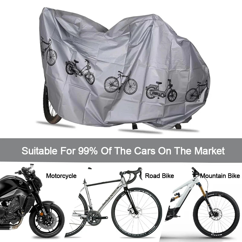Housse de pluie pour vélo en PEVA avec bande auto-agrippante coupe-vent, anti-UV, grise ou noire