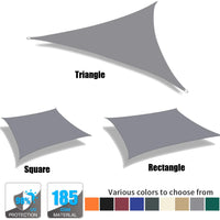 Voile d'ombrage triangulaire, carré ou rectangulaire en polyester 185 g/m², anti-UV, 17 tailles