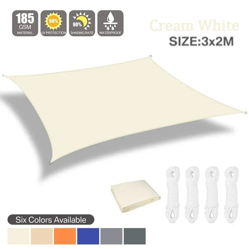 Voile d'ombrage triangulaire ou rectangulaire en polyester enduit PU, 3 coloris, de 2x2x2 à 4x6 m