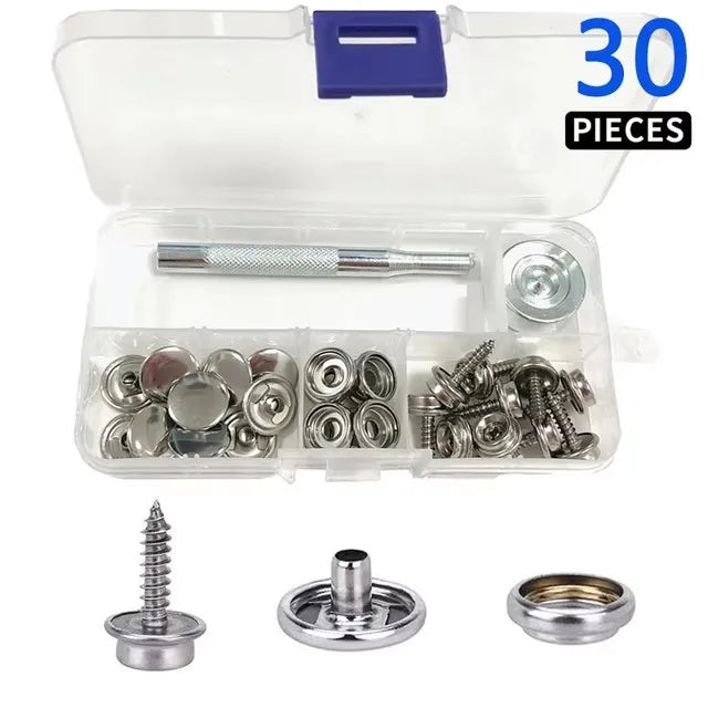 Kit boutons-pression inox pour toile de bateau, bâche et tente, 30 à 270 pièces avec outils