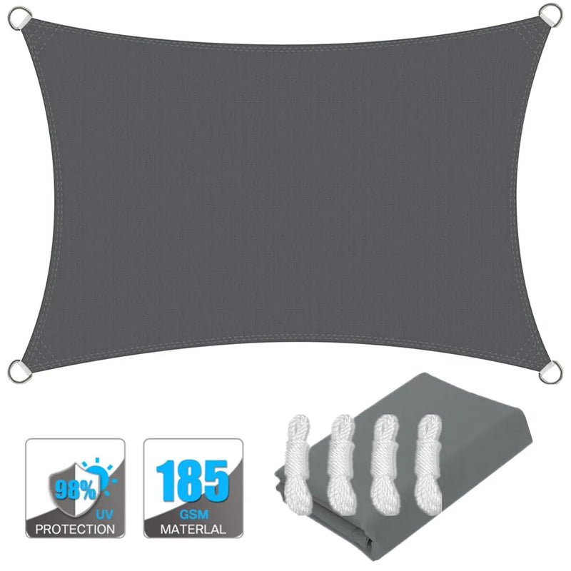 Voile d'ombrage rectangulaire résistant à l'eau, polyester 185 g/m², avec ou sans kit de fixation