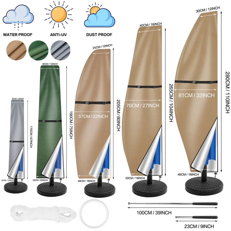 Housse parasol droit ou déporté Oxford 210D imperméable avec tige, 4 coloris, 170 à 280 cm
