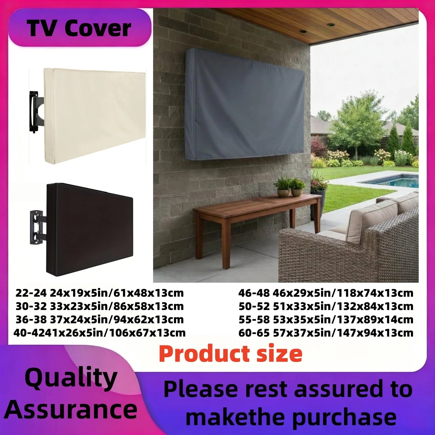 Housse TV extérieure universelle imperméable, noire, grise ou beige, de 22 à 75 pouces