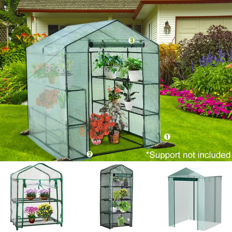 Bâche de rechange pour serre de jardin en PE avec porte zippée enroulable, 4 tailles