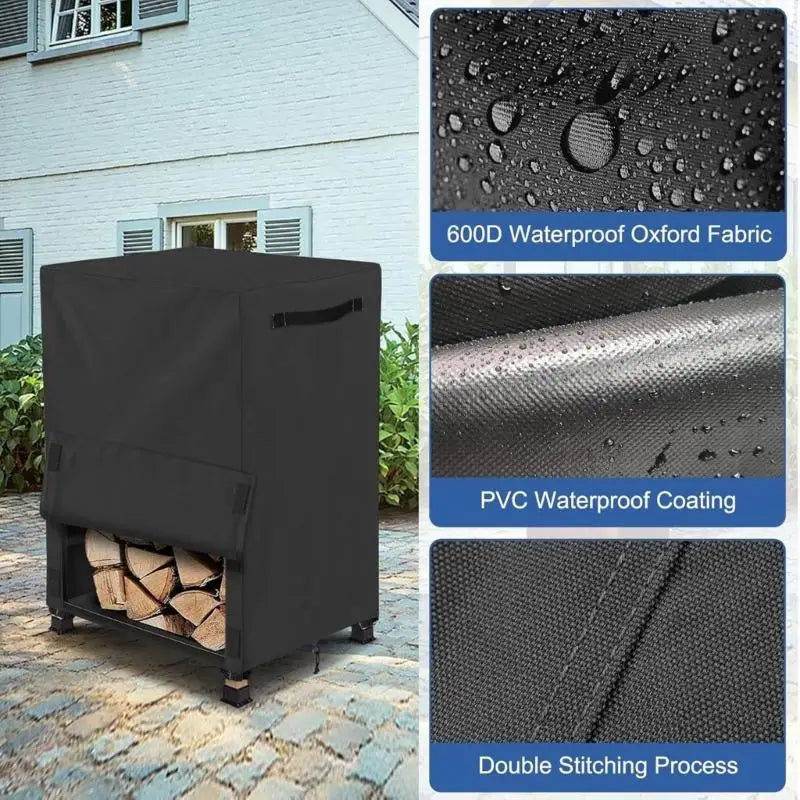 Housse pour petit rack à bûches Oxford 600D imperméable avec poignée, 43 x 36 x 76 cm