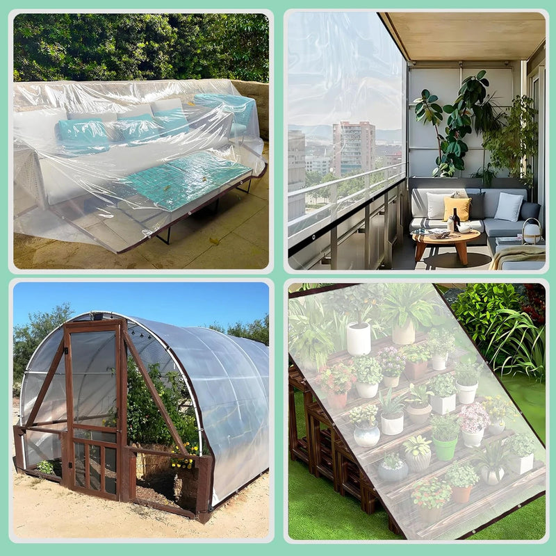 Bâche transparente en polyéthylène pour patio et balcon, 2 x 2 à 3 x 6 m