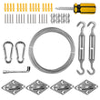 Kit de fixation voile d'ombrage avec câble métallique 15 m, tendeurs et œillets inox