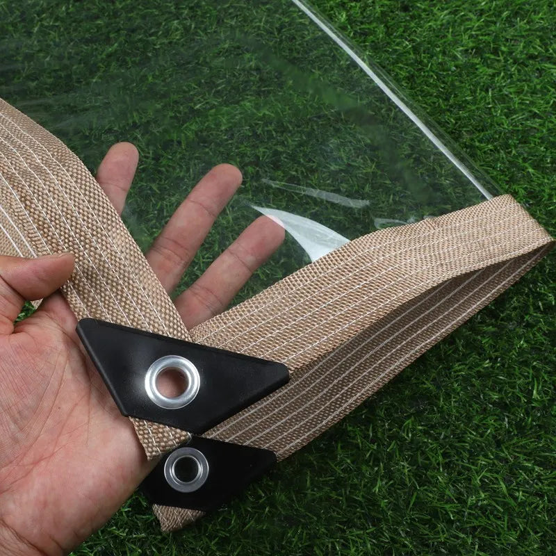 Bâche PVC transparente 0,35 mm à œillets, bordure colorée, 37 tailles