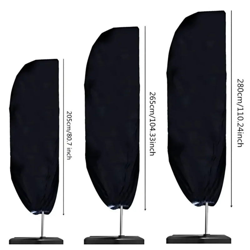 Housse parasol déporté noire imperméable et anti-UV, 3 hauteurs de 205 à 280 cm