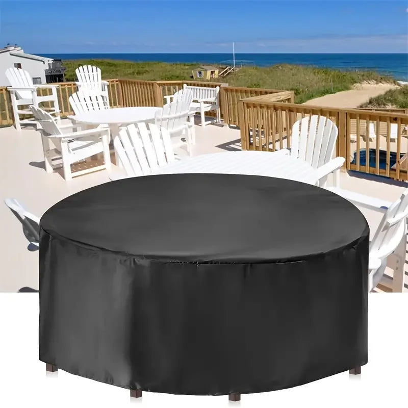 Housse ronde de table de jardin imperméable en polyester enduit PVC, noire, 15 tailles