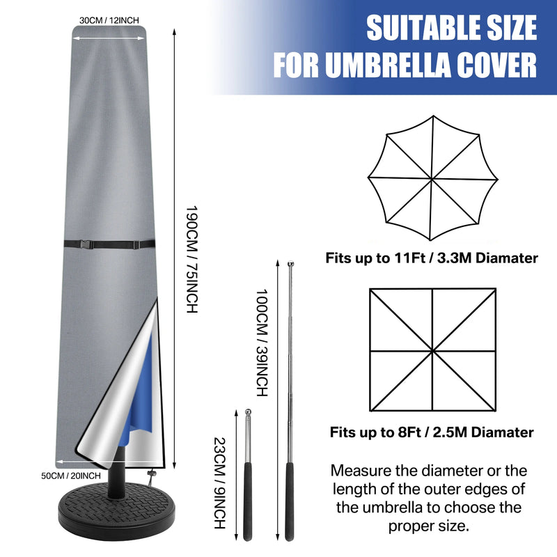 Housse parasol déporté forme banane ou droite avec perche télescopique et pochette, Oxford imperméable