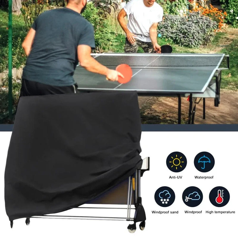 Housse de protection table de ping-pong repliée, noire, poche zippée, 165 x 70 x 185 cm