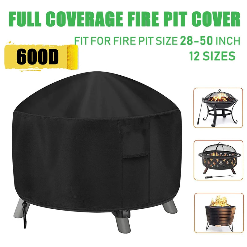 Housse brasero ronde imperméable polyester 600D enduit PVC, anti-UV, 12 tailles de 71 à 127 cm