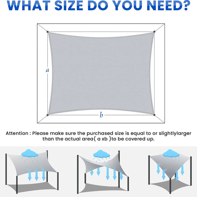 Voile d'ombrage rectangulaire anti-UV 95 % respirante, 13 coloris, 10 tailles