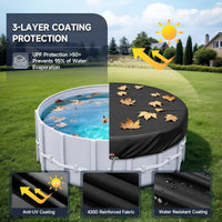 Bâche piscine ronde hors sol noire imperméable anti-UV à cordon de serrage, diamètre 190 à 580 cm