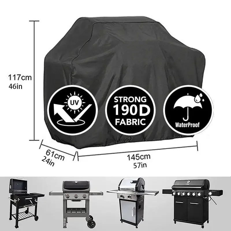 Housse barbecue noire 190D imperméable anti-UV, 7 dimensions rondes et rectangulaires