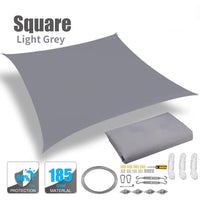 Voile d'ombrage carrée anti-UV en polyester 185 g/m², 3 tailles, avec ou sans kit de fixation