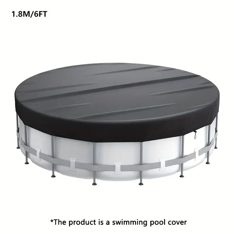 Bâche piscine hors sol ronde noire à cordon de serrage, tissu 210D, 1,8 à 5,4 m