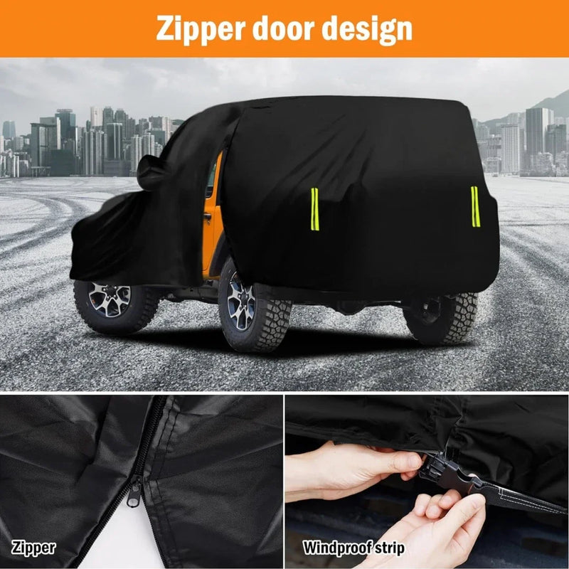 Housse voiture pour Jeep Wrangler 2 portes 1987-2025, imperméable, sangles coupe-vent, 440 x 190 x 150 cm