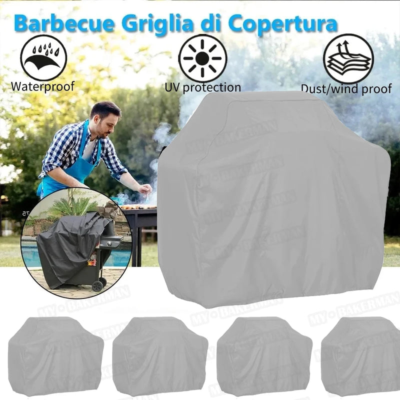 Housse de barbecue imperméable en polyester résistante aux UV, 9 tailles, gris clair ou noir