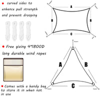 Voile d'ombrage triangulaire ou rectangulaire en polyester enduit PU, 3 coloris, de 2x2x2 à 4x6 m