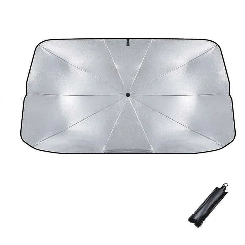 Pare-soleil parapluie rétractable pour pare-brise avant, 125 x 65 ou 140 x 80 cm, polyester argenté