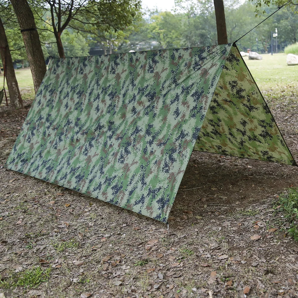 Bâche de camping imperméable en polyester 3 x 3 m avec cordes et piquets