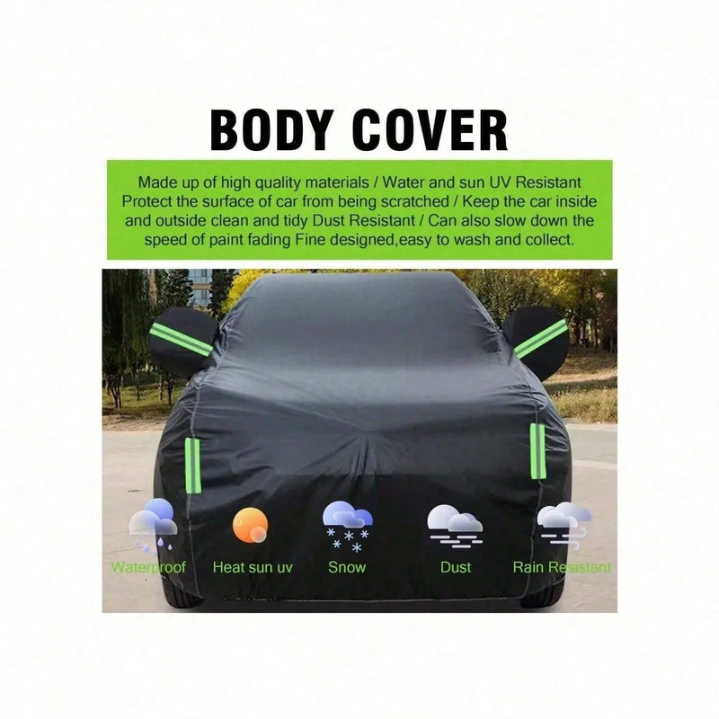 Housse voiture SUV noire toutes intempéries, anti-UV, bandes réfléchissantes et sangles anti-vent
