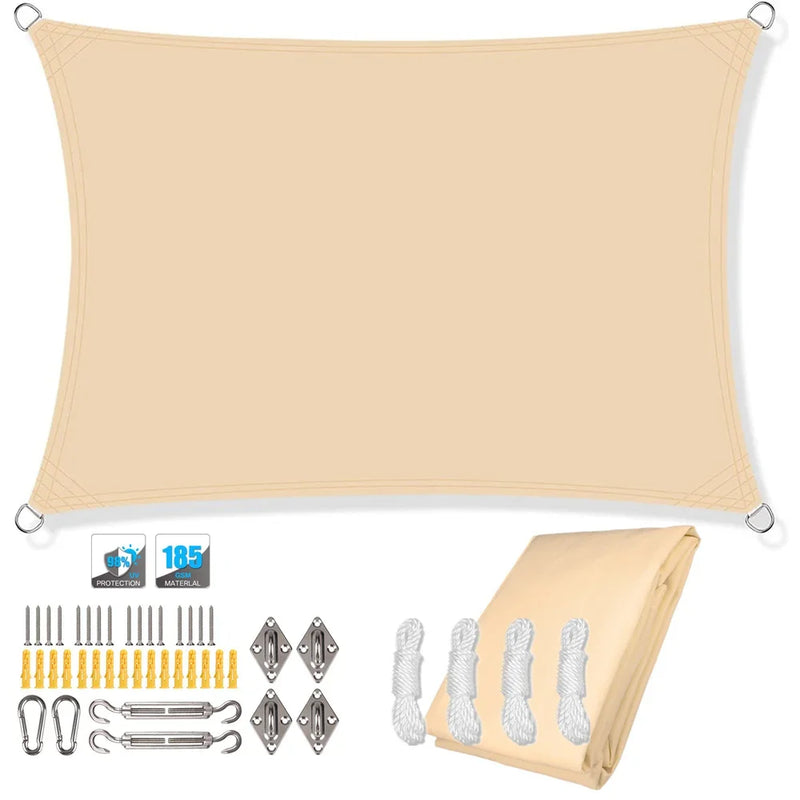 Voile d'ombrage rectangulaire polyester enduit PU anti-UV 98 %, 6 coloris, avec ou sans kit de fixation