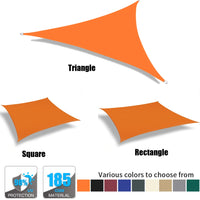 Voile d'ombrage triangulaire, carré ou rectangulaire en polyester 185 g/m², anti-UV, 17 tailles